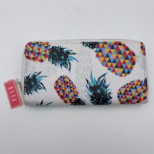 Beya Pineapple Womens White Wallet Faux Leather Zip Around Credit Card Holder